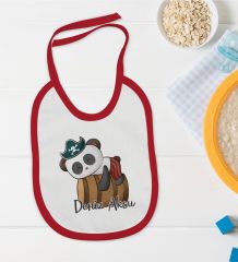 BK Kids Kişiye Özel Sevimli Korsan Tasarımlı Kırmızı Bebek Mama Önlüğü-4