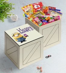 Kişiye Özel Happy Birthday Ahşap Kutuda Nostaljik Lezzetler Hediye Seti-4