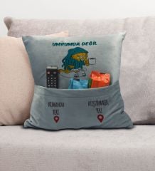 BK Gift Eğlenceli Tasarımlı Organizer Kumanda ve Atıştırmalık Cepli Gri Kırlent Yastık- 6, Ev Dekoru, Ev Hediyesi