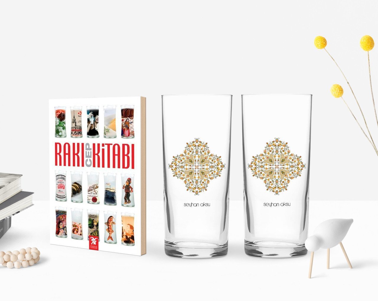 Kişiye Özel Renkli Baskılı İsimli İkili Rakı Bardağı ve Rakı Cep Kitabı Hediye Seti-107