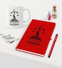 Kişiye Özel Avukat Temalı Kırmızı Defter Kalem Kupa Seti - 5
