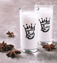 Kişiye Özel Renkli Baskılı Kral ve Kraliçe İkili Rakı Bardağı Seti-1