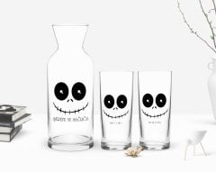 Kişiye Özel Renkli Baskılı Sevimli Korkunç Yüz Tasarımlı İkili Rakı Bardağı ve Karaf Hediye Seti-1