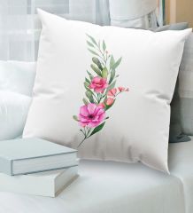 BK Gift Çiçek Tasarımlı Beyaz Kırlent Yastık, Ev Hediyesi, Ev Dekorasyonu, Dekoratif Hediye-1