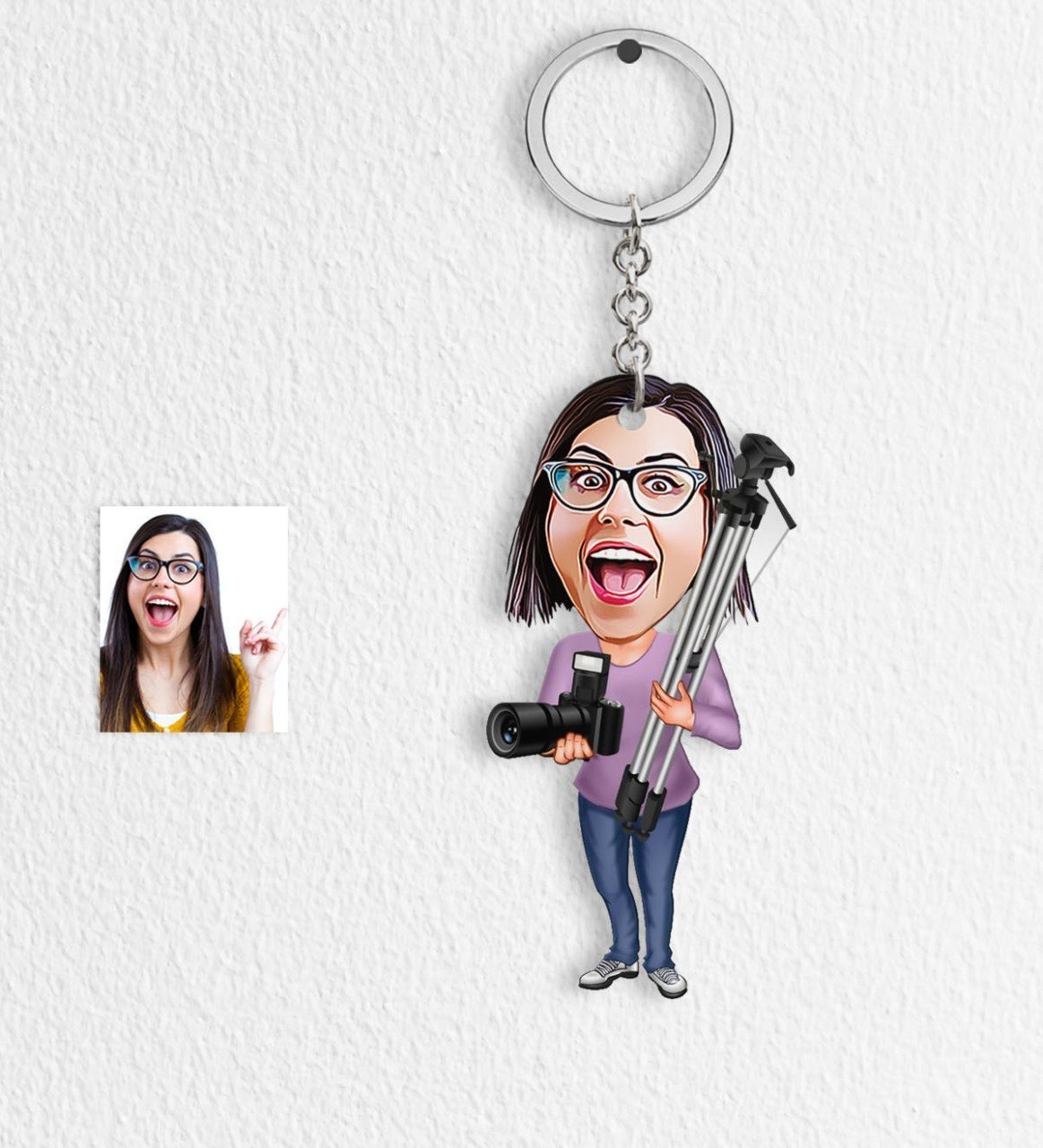 Kişiye Özel Bayan Profesyonel Fotoğrafçı Karikatür Anahtarlık - 1
