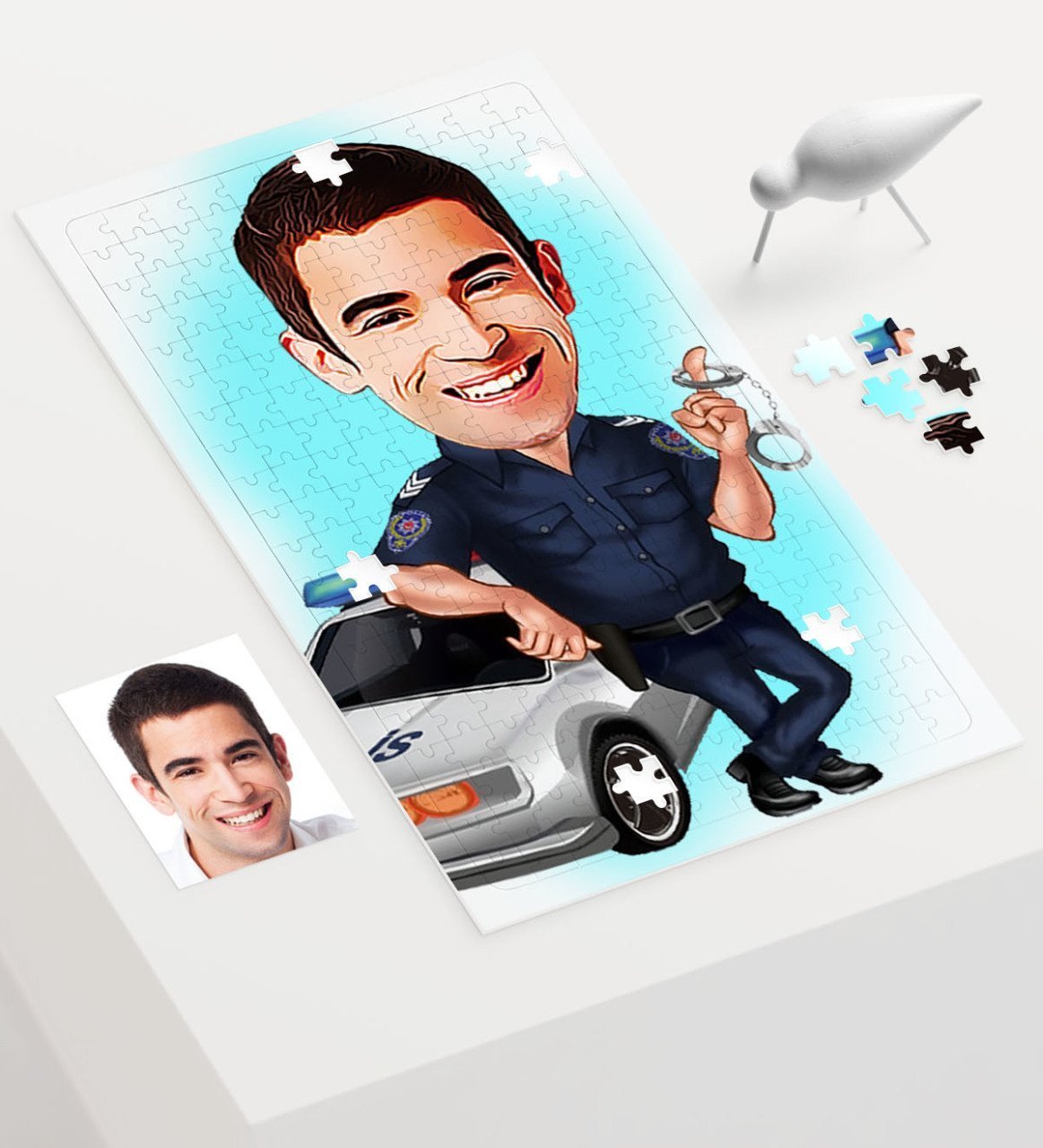 Kişiye Özel Bay Trafik Polisi Karikatür 240 Parça A3 Puzzle - 1