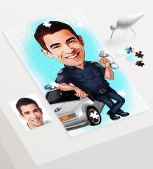 Kişiye Özel Bay Trafik Polisi Karikatür 240 Parça A3 Puzzle - 1