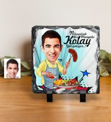 Kişiye Özel Bay Mangalcı Karikatürlü Dekoratif Doğal Taş - 1