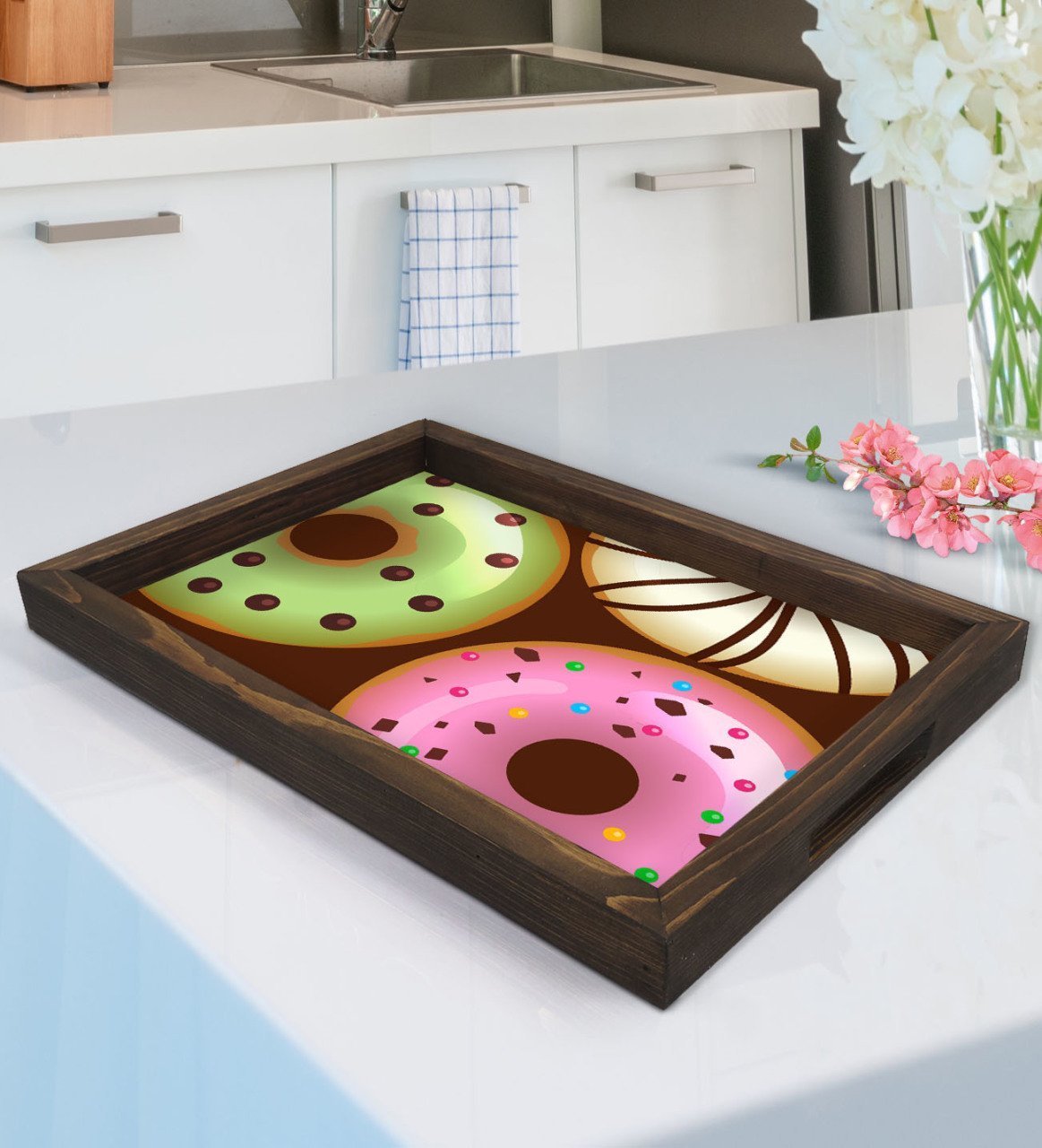 BK Gift Donut Tasarımlı Doğal Ahşap Tepsi-1