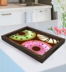 BK Gift Donut Tasarımlı Doğal Ahşap Tepsi-1