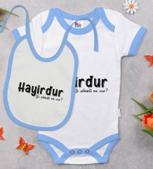 BK Kids Hayirdur Tasarımlı Mavi Bebek Body Zıbın ve Mama Önlüğü Hediye Seti-1