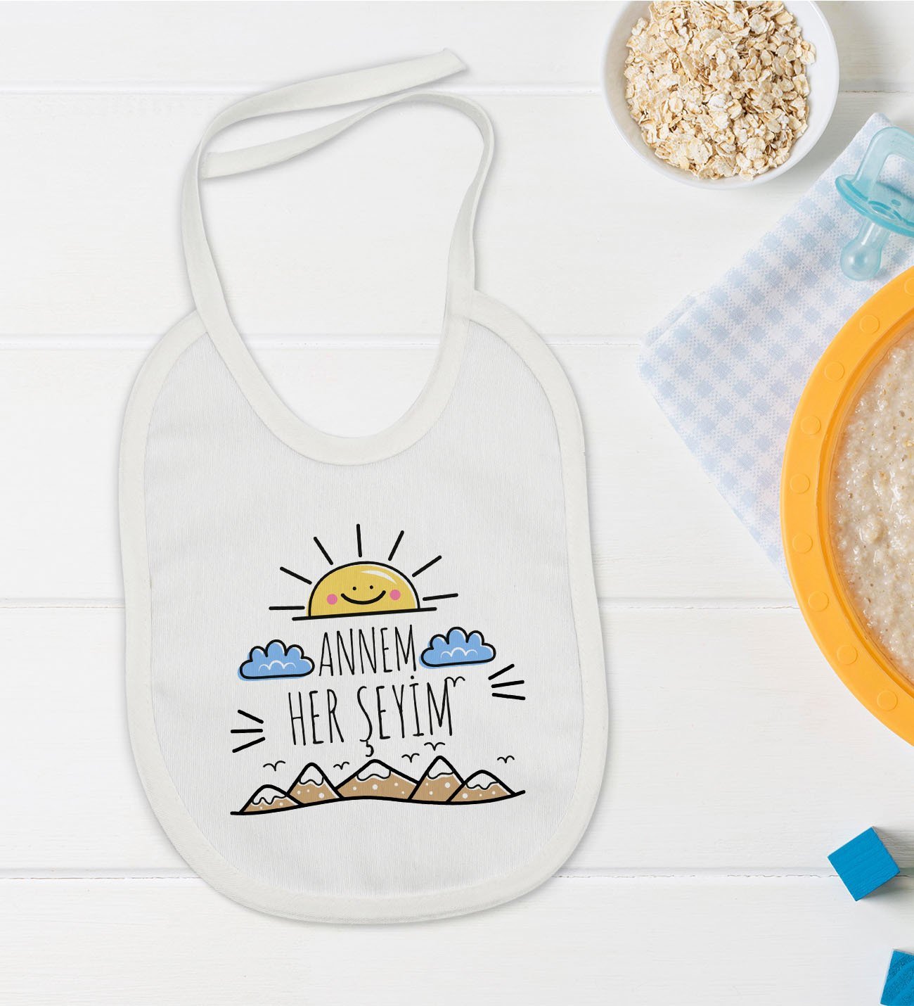 BK Kids Annem Her Şeyim Tasarımlı Bebek Mama Önlüğü - Model 1