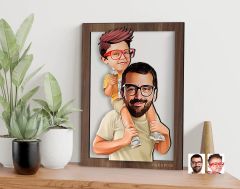 BK Gift Kişiye Özel Baba Oğul Karikatürlü 3D Ahşap Tablo-20, Babaya Hediye, Karikatürlü Tablo