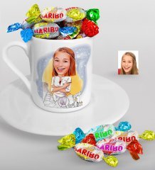 Kişiye Özel Bayan Mimar Karikatürlü Türk Kahvesi Fincanı ve Haribo Şeker Hediye Seti-1