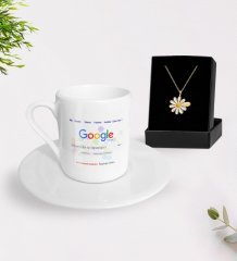 Kişiye Özel Google Dünyanın En İyi Öğretmeni Türk Kahvesi Fincanı ve İsimli Papatya Kolye Hediye Seti