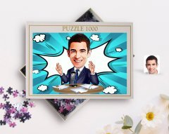 Kişiye Özel Erkek Spiker Karikatürlü 1000 Parça Profesyonel Puzzle-1