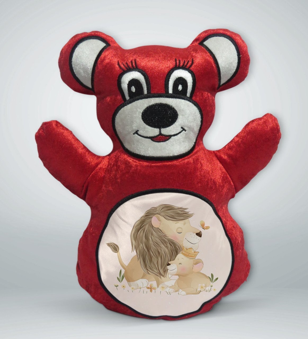 BK Gift Sevimli Aslan Tasarımlı Kırmızı Ayıcık Yastık-4