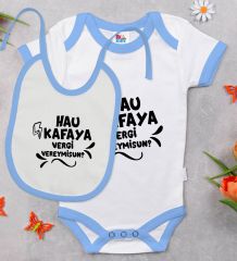 BK Kids Hau Kafaya Tasarımlı Mavi Bebek Body Zıbın ve Mama Önlüğü Hediye Seti-1