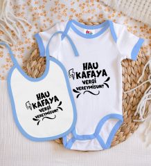 BK Kids Hau Kafaya Tasarımlı Mavi Bebek Body Zıbın ve Mama Önlüğü Hediye Seti-1