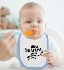 BK Kids Hau Kafaya Tasarımlı Mavi Bebek Body Zıbın ve Mama Önlüğü Hediye Seti-1