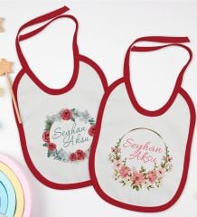 BK Kids Kişiye Özel Çiçek Tasarımlı 2’li Kırmızı Mama Önlüğü-6