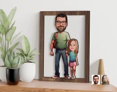 BK Gift Kişiye Özel Baba Kız Karikatürlü 3D Ahşap Tablo-20, Babaya Hediye, Karikatürlü Tablo