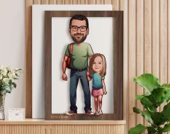 BK Gift Kişiye Özel Baba Kız Karikatürlü 3D Ahşap Tablo-20, Babaya Hediye, Karikatürlü Tablo