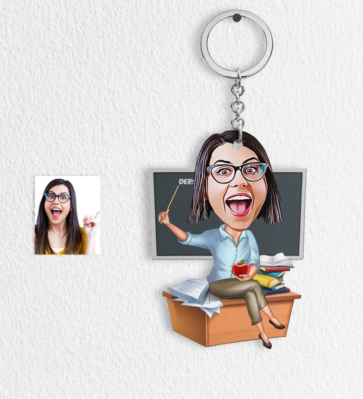 Kişiye Özel Bayan Öğretmen Karikatür Anahtarlık - 1