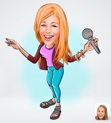 Kişiye Özel Şarkı Söyleyen Kız Tasarımlı Dijital Karikatür-1