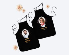 Kişiye Özel İkili Erkek ve Kadın Chef Siyah Mutfak Önlüğü Seti-2