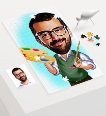 Kişiye Özel Bay Ressam Karikatür 240 Parça A3 Puzzle - 1