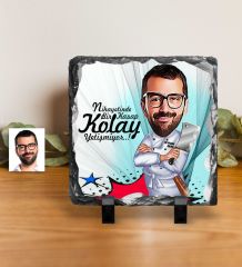 Kişiye Özel Bay Kasap Karikatürlü Dekoratif Doğal Taş - 1