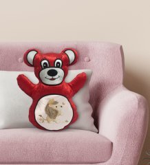 BK Gift Sevimli Aslan Tasarımlı Kırmızı Ayıcık Yastık-3