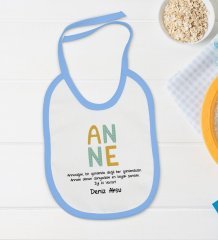 BK Kids Kişiye Özel Anne Tasarımlı Mavi Bebek Body Zıbın ve Mama Önlüğü Hediye Seti