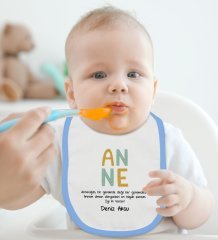 BK Kids Kişiye Özel Anne Tasarımlı Mavi Bebek Body Zıbın ve Mama Önlüğü Hediye Seti