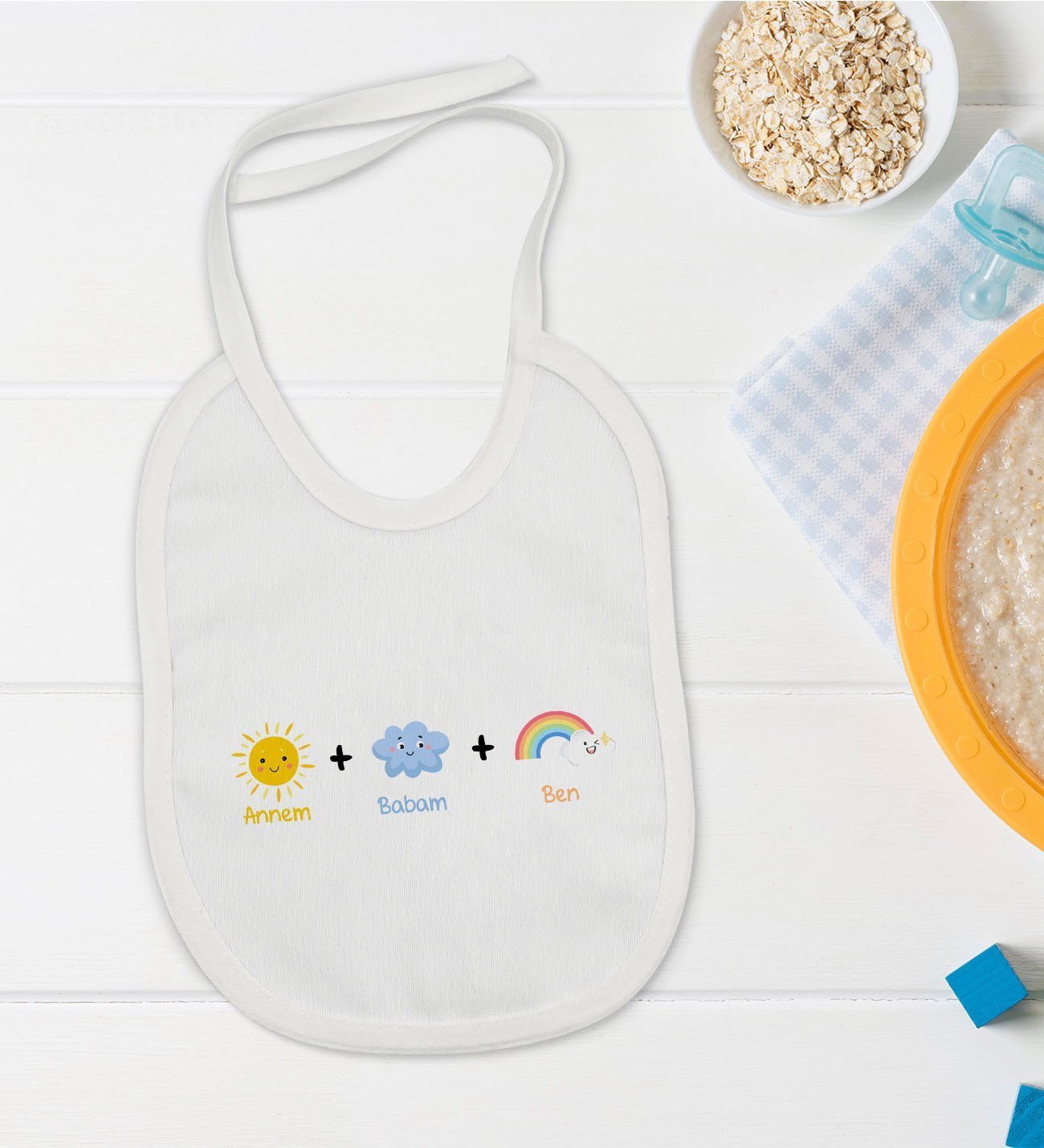 BK Kids Annem Babam Ben Tasarımlı Bebek Mama Önlüğü - Model 1