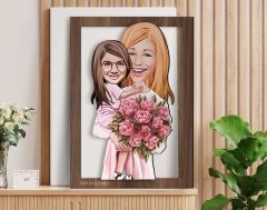 BK Gift Kişiye Özel Anne Kız Karikatürlü 3D Ahşap Tablo-20, Anneye Hediye, Karikatürlü Tablo