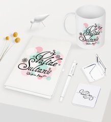 Kişiye Özel Valide Sultan Beyaz Defter Kalem Kupa Ayna Seti - 3