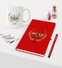 Kişiye Özel Avukat Temalı Kırmızı Defter Kalem Kupa Seti - 1