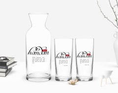 Kişiye Özel Renkli Baskılı Mânâ Hemdem Tasarımlı İkili Rakı Bardağı ve Karaf Hediye Seti-1