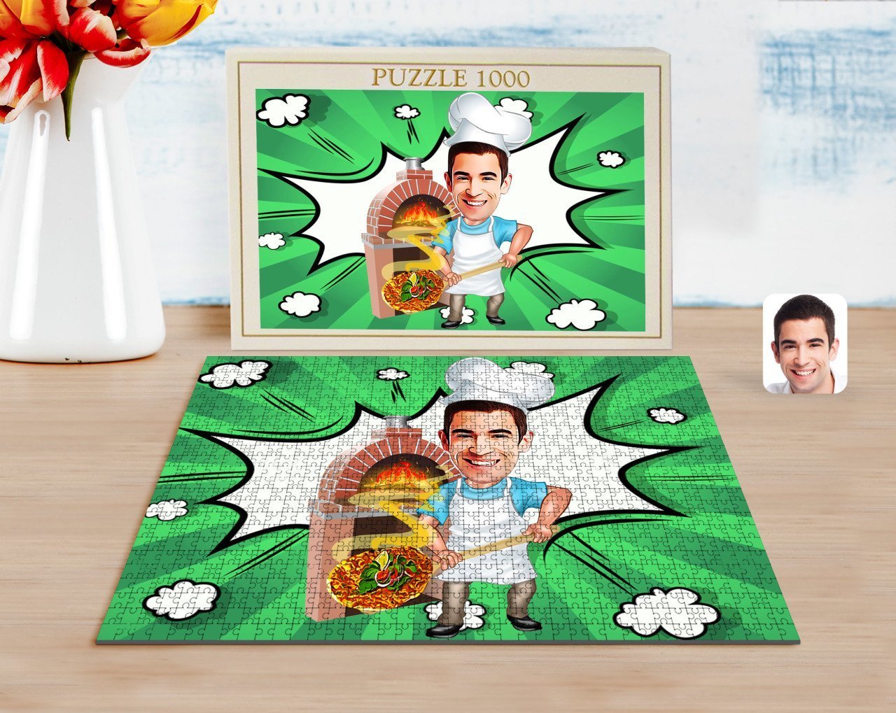 Kişiye Özel Erkek Kebapçı Karikatürlü 1000 Parça Profesyonel Puzzle-1