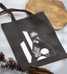 BK Gift Modern Art Tasarımlı-3 Antrasit Kumaş Bez Çanta, Baskılı Omuz Çantası, Alışveriş Çantası, Anneye Hediye