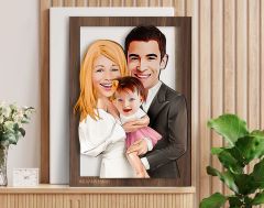 BK Gift Kişiye Özel Aile Karikatürlü 3D Ahşap Tablo-3, Aileye Hediye, Babaya Hediye, Anneye Hediye