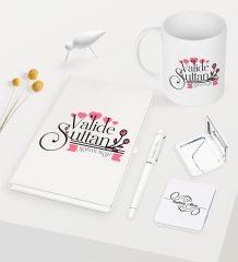 Kişiye Özel Valide Sultan Beyaz Defter Kalem Kupa Ayna Seti - 2