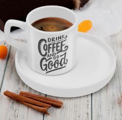 BK Gift Sunum Tabaklı Coffe Tasarımlı Kahve Fincanı-4, Sevgiliye Hediye, Aileye Hediye, Arkadaşa Hediye