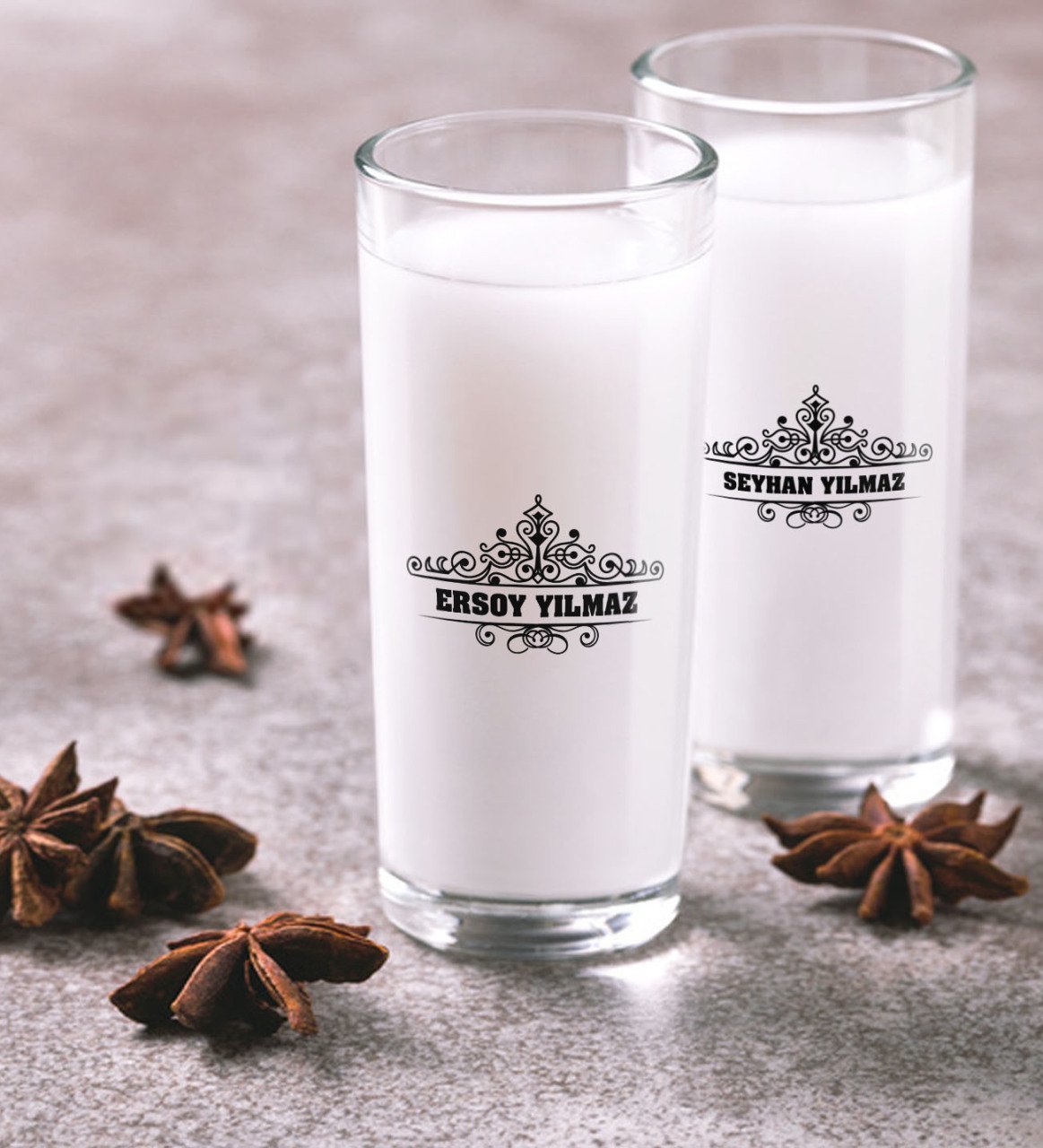 Kişiye Özel Renkli Baskılı İsimli İkili Rakı Bardağı Seti-32