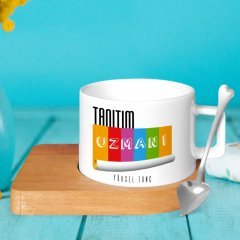 Kişiye Özel Mesleki Tanıtım Uzmanı Ahşap Altlıklı Seramik Fincan