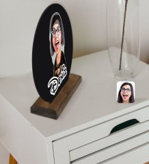 Kişiye Özel Mona Lisa Karikatürlü Yuvarlak Ahşap Biblo-1