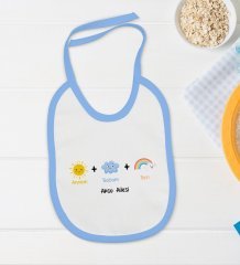 BK Kids Kişiye Özel Annem Babam Ben Tasarımlı Mavi Bebek Body Zıbın ve Mama Önlüğü Hediye Seti