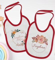 BK Kids Kişiye Özel Çiçek Tasarımlı 2’li Kırmızı Mama Önlüğü-3